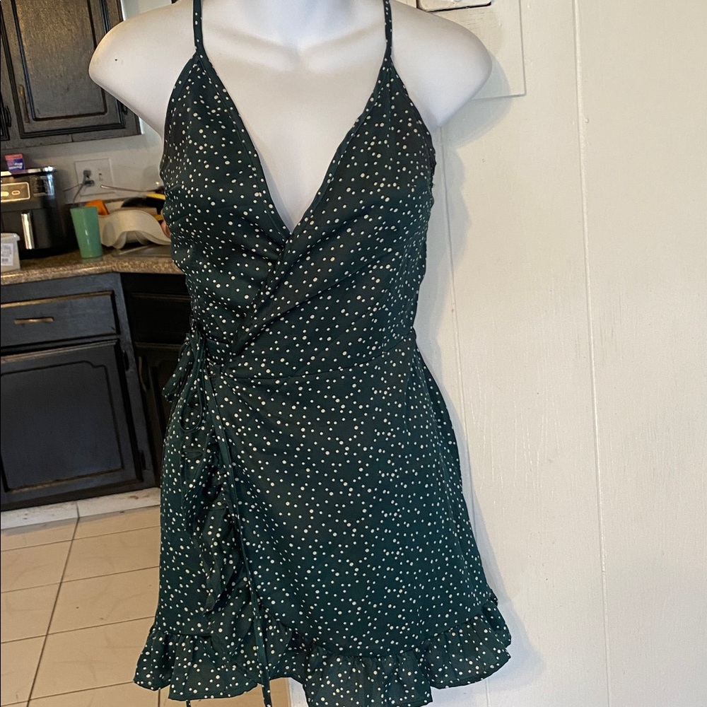 Green Polka Dot Wrap Dress